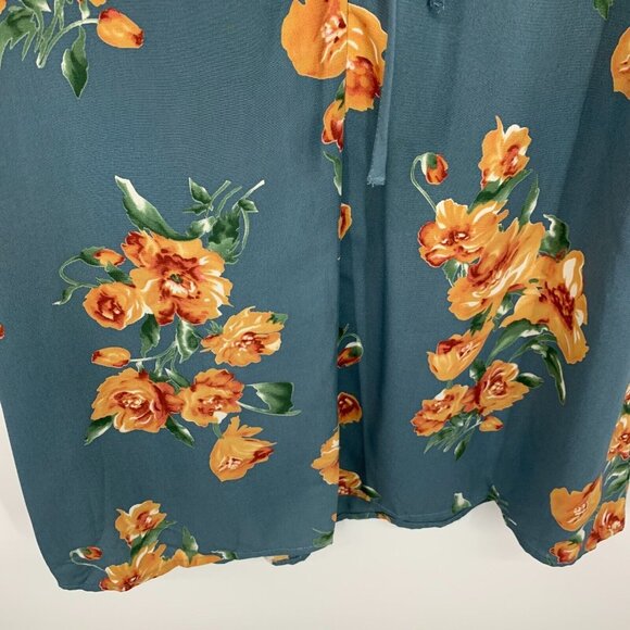 Lulus Dress Blue Floral Print V Neck Cutout Midi Hawaiian - Picture 15 of 15